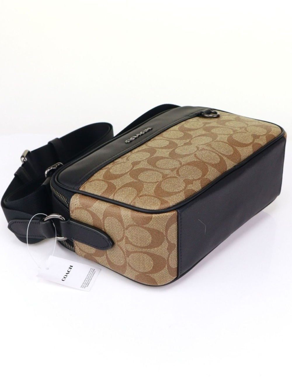 Coach Brown Signature Canvas Messenger Bag with Black Trim - Picture 5 of 7